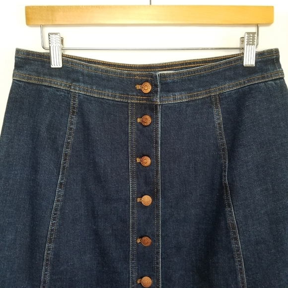 Madewell Dark Blue A-Line Jean Denim Button-Up Front Mini Skirt Sz 8 96%Cotton - Picture 2 of 10